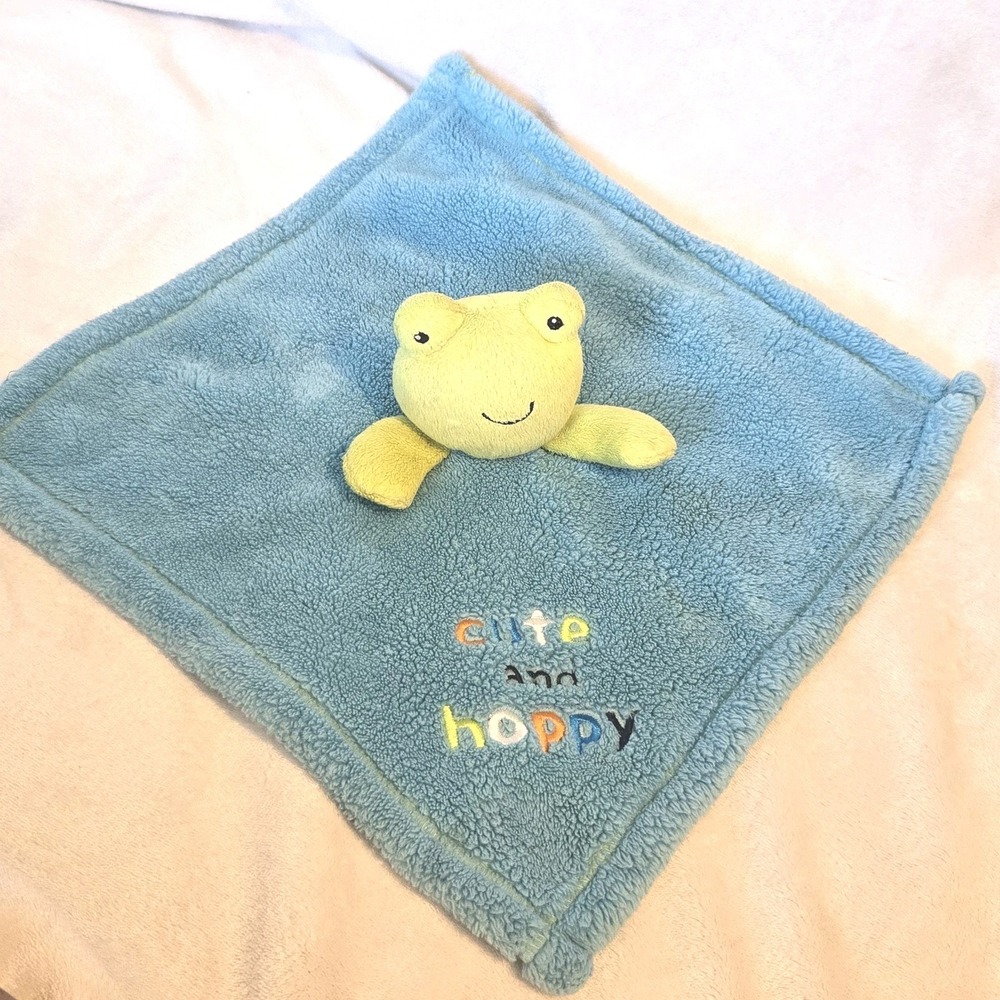 Baby Gear Plush Green Frog Blue Fleece Security Blanket Lovey Cute and Hoppy